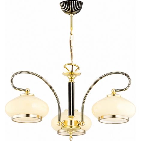 Suspension rétro 3 lumières E27 15 W en métal doré et écru ASTORIA IMPERIAL Alfa (1/2)