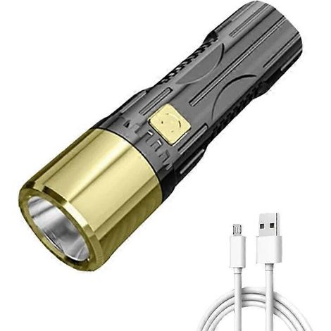 Lampe torche LED portable mini étanche ultra-lumineuse rechargeable USB pour le camping, les aventures en plein air et le cyclisme (dorée) (1/5)