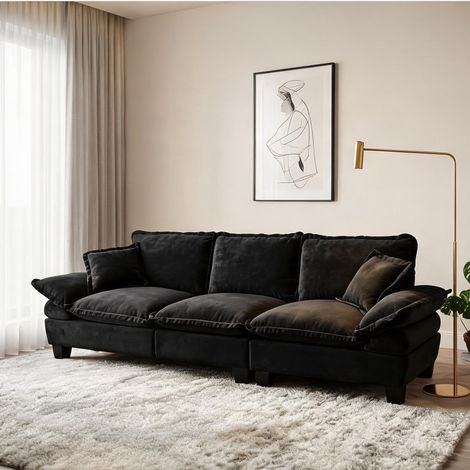 Canapé modulable 3 places en tissu chenille noir 263 cm (1/5)