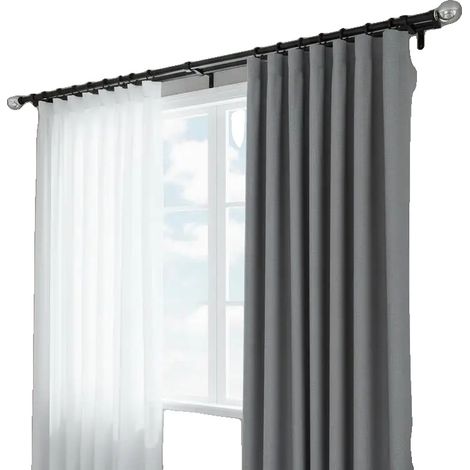 Barras para cortinas, longitud ajustable, remate decorativo en forma de bola, color negro. (1/2)