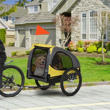 Remolque de bicicleta para perros 20 kg, 140 x 71 x 83 cm, Oxford, amarillo DESVIAE (1/5)