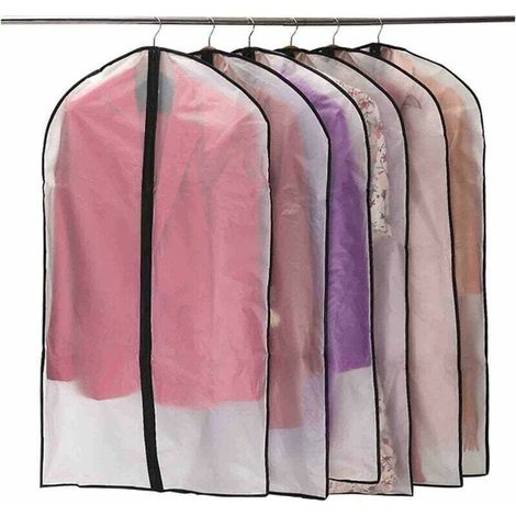 Set of 6 zippered garment bags, dustproof and mothproof, translucent PEVA material, waterproof and breathable, 60 x 100 cm, black (1/4)