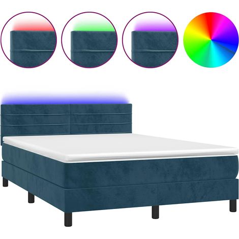Maison Exclusive - Boxspringbett mit Matratze & LED Dunkelblau 14