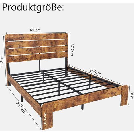 Lit Double 160x200 cm - Lit Adulte en Bois avec Cadre Métal Robuste - Style Industriel - sans Matelas - Marron (1/5)