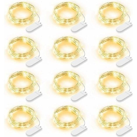 Set di 12 luci a LED, 2 m a batteria, 20 luci a LED, IP65, impermeabili, decorazione a LED per camera da letto, Natale, matrimonio, festa, giardino, bianco caldo (bianco caldo) (1/4)
