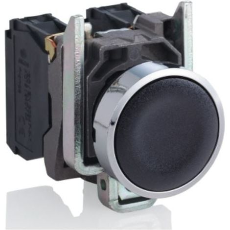 Harmony XB4, Push button, metal, flush, black, Ø22, spring return, unmarked, 1 NO + 1 NC - XB4BA25