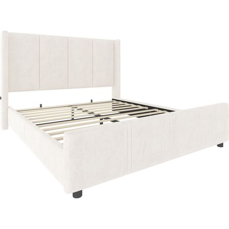 Lit 160x200 cadre rembourré USB design moderne beige stable tête haute