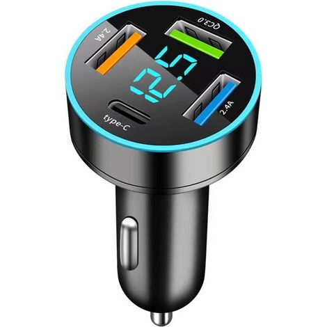 USB-Zigarettenanzünderstecker 4-Port-66-W-Kfz-Ladegerät Schnelllade-Kfz-Ladegerät mit LED-Voltmeter USB-C-Zigarettenanzünderstecker geeignet für (1/5)