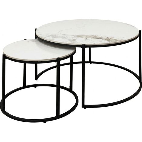 Set 2 Tavolini Nido Effetto Marmo Soggiorno Salotto 80x45 50x40 cm