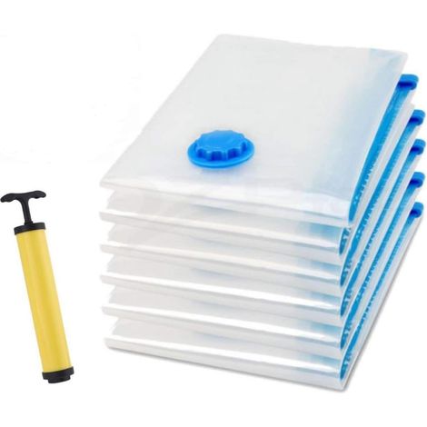 Sacs de rangement sous vide grand format. [BONUS] Pompe à vide manuelle de voyage offerte. Format jumbo, idéal pour le rangement longue durée ou pour gagner de la place en voyage. (6 sacs) (1/5)
