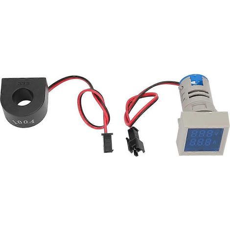 2-in-1 LED-Anzeigeleuchte, Mini-Digitalanzeige, Amperemeter/Voltmeter, quadratische Signallampe (Blau)