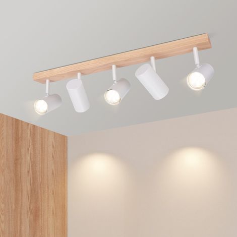 Deckenleuchte 5 Flammig GBLY Deckenstrahler Holz - Deckenlampe Weiß Deckenspots GU10 Wohnzimmerlampe 350° Flurlampe Decke Spotlight Flur für Schlafzimmer Küche Wohnzimmer Ohne Leuchtmittel