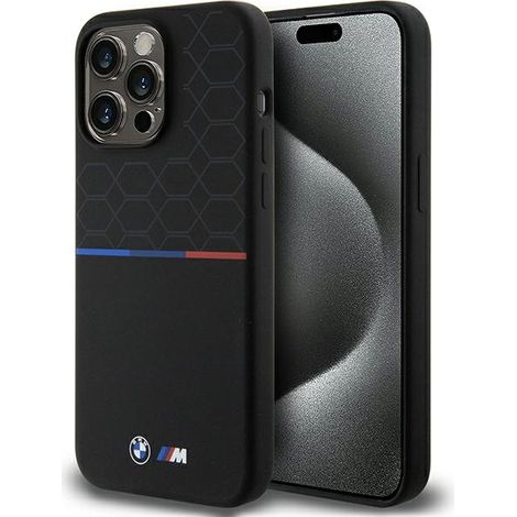BMW BMHMP15X22SMPK iPhone 15 Pro Max 6.7" negro/negro funda rígida de silicona con patrón M MagSafe (1/5)