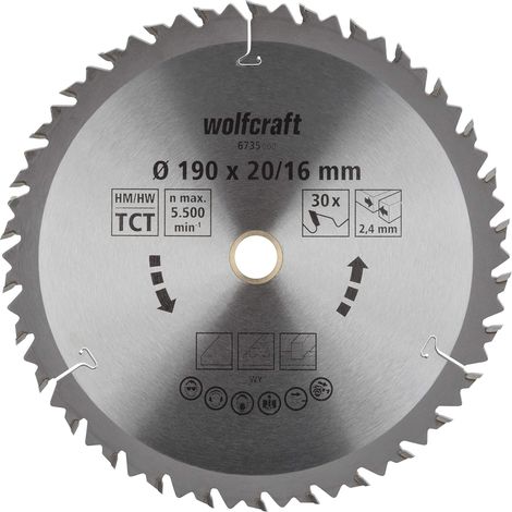 Wolfcraft 6735000 Lama circolare in metallo duro 190 x 16 mm Numero di denti: 30 1 pz. (1/3)