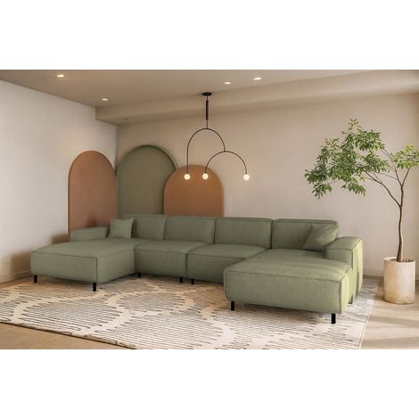 Wohnlandschaft Sofa U-Form GLORIA in Stoff Artico Grün