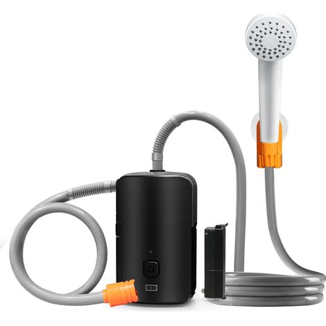 (Noir) Douche de camping portable avec pompe électrique, indicateur de niveau de batterie, 2 modes de débit, batterie rechargeable USB 4400 mAh. Kit de douche (1/2)