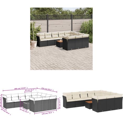 11-tlg. Garten-Sofagarnitur mit Kissen Schwarz Poly Rattan - Gartensortiment - Gartenmöbelset - Outdoor Möbel - Lounge Set - Esstischgarnitur - Home & Living (1/3)