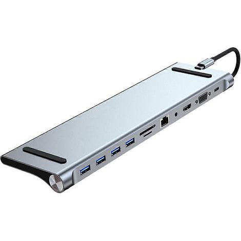 Neuer USB-C-Hub mit 11-in-1-Anschluss, HDMI-kompatibel, VGA, RJ45, SD- und TF-Kartenleser, Schnellladestation (1/5)
