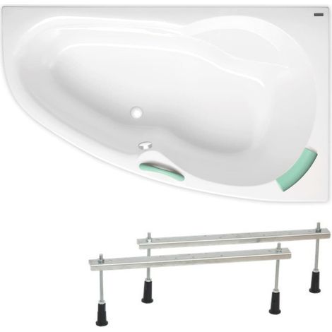 Siko – Baignoire d'angle 160x95 cm LU1600PSET – Acrylique droite – Contenance 190L – Pieds réglables inclus – Design asymétrique moderne