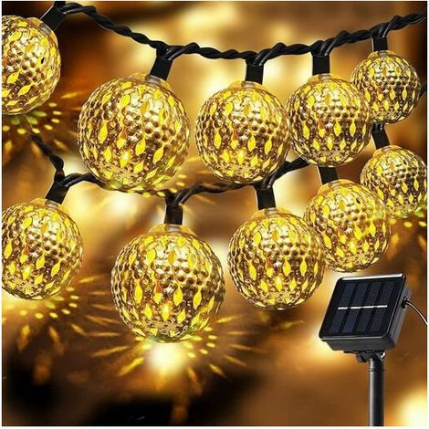 Guirlande lumineuse solaire LED, guirlande LED, guirlande lumineuse marocaine, 7 m, 50 lampes, idéale pour le jardin et les mariages.