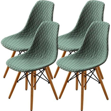 4Pcs Housse de Chaise Scandinaves, Extensible Housse de Chaise de Salle à Manger, Jacquard de Diamant - Vert Clair (1/5)