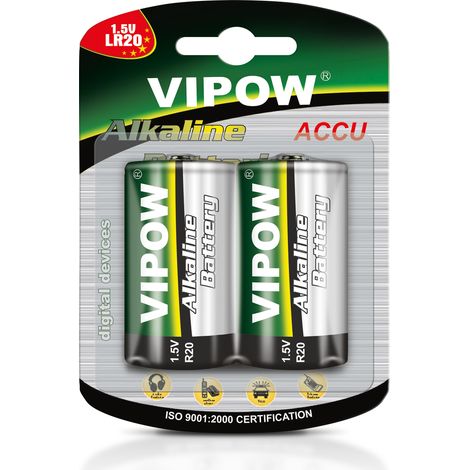 BAT0064B VIPOW Pilas alcalinas LR20 2 unidades/caja. (1/2)