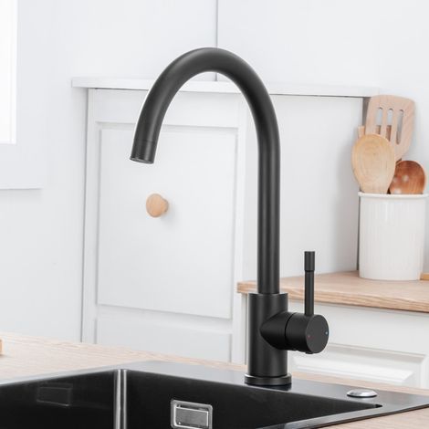 Noir Robinet Cuisine en Laiton Rotatif à 360° Mitigeur Évier Monotrou à Eau Chaude et Froide Convient pour Evier Cuisine (1/5)