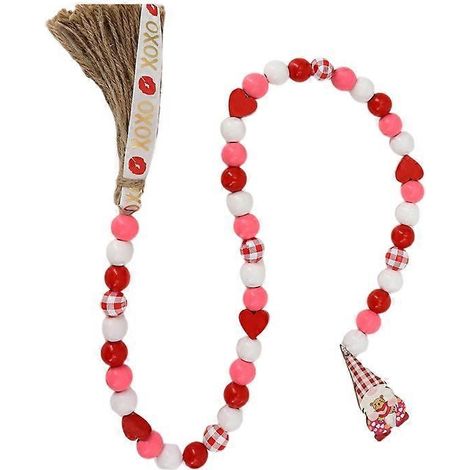 Perles en bois pour la Saint-Valentin avec guirlande à pompons gnome - Perles rustiques de style ferme (1/5)