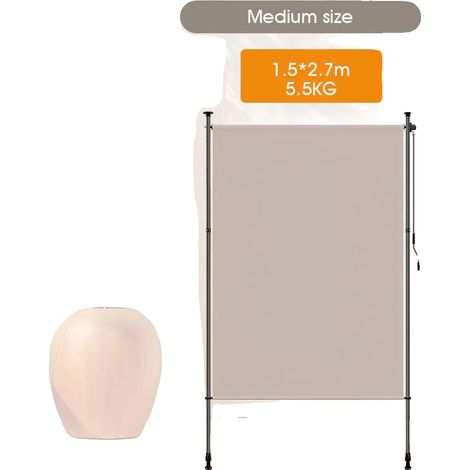 Toldo vertical exterior, accionamiento manual, altura regulable, color caqui, 1,5 m x 2,7 m. (1/2)