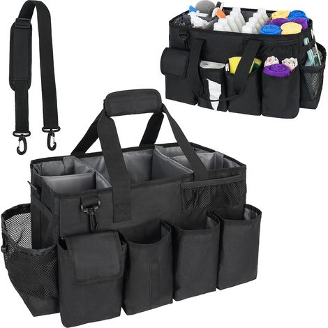 Sac de Nettoyage Portable,XL Organiseur de Fournitures de Nettoyage avec poignée,Bretelles et séparation Amovible,Organiseur d'outils de Nettoyage pour Nettoyeurs et Femmes de Ménage (Noir) (1/5)
