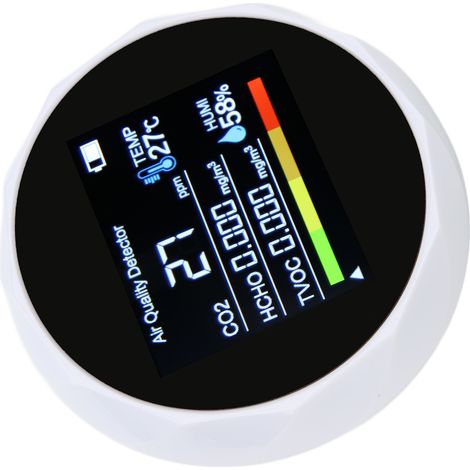 ZN-2CO5 Digitaler Luftqualitätsdetektor, 5-in-1 Infrarotsensor-Monitor, misst CO2, HCHO, Temperatur und Luftfeuchtigkeit, weißes Messgerät (1/5)