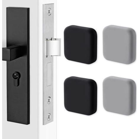 4 poignées de porte en silicone, protections murales carrées. Protection murale silencieuse pour poignées, butoir de porte tampon (noir x2, gris x2) (1/5)