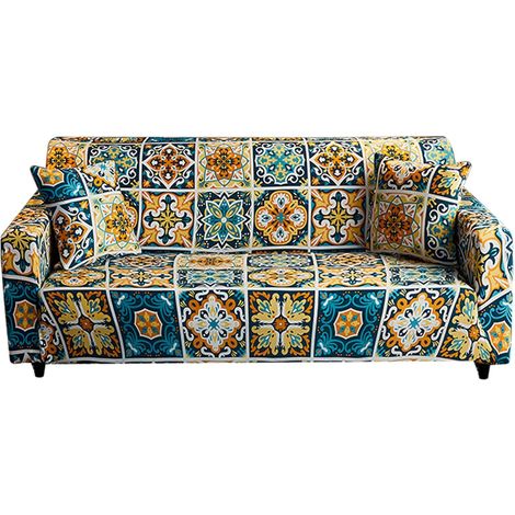 Housse de canapé 3 places extensible avec accoudoirs, housse universelle élastique pour canapé, modèle Monet, adaptée aux canapés 190-230cm, tissu stretch protecteur. (1/5)