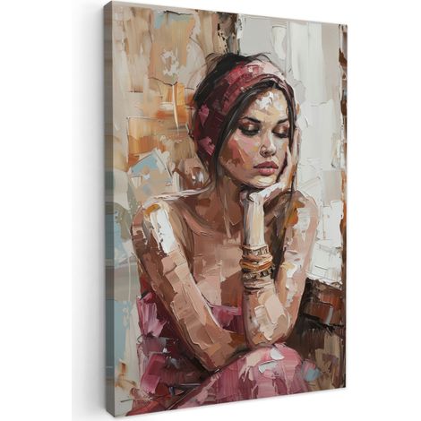 CUADRO EN LIENZO Mujer - Pintura - Retrato - Moderno Lienzo Para Dormitorios 60x90 cm