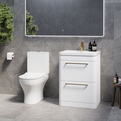 Oslo Gloss White 1150mm Vanity and Jubilee Toilet Suite with Leni Basin - 1150mm - Brushed Brass 320mm Handle