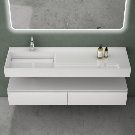 Mai & Mai Mobile Bagno Sospeso150x48x25cm, Mobile da Bagno con Lavabo in Bianco, Bianco opaco, Seria Up