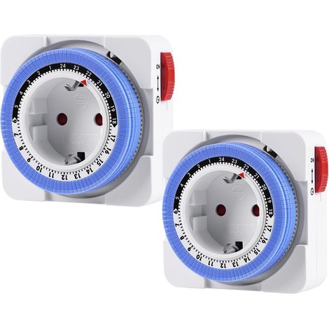 APEX Minuterie mécanique, 2 prises programmables, prise mécanique programmable intérieure, interrupteur de minuterie mécanique, minuterie 24 heures, minuterie à intervalle de 15 minutes 3680 W (1/4)