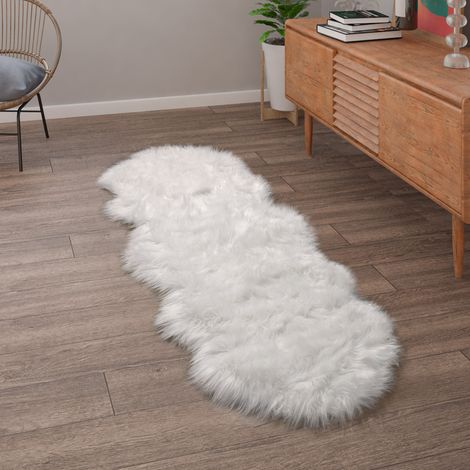 Paco Home Tappeto Salotto Pelliccia Finta Imitazione Pelo Lungo Cuscino Cuore Rotondo Bianco, 80x120 cm Forma di pelliccia (1/4)