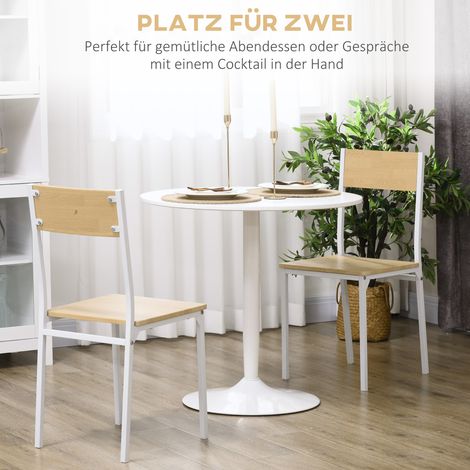 Table ronde pour 2 convives, plateau circulaire Ø80 cm, panneaux de fibres et métal, antiglisse, blanc, hauteur 75 cm (1/4)