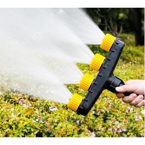 Filiyano-Tête d'arrosage multi-buses en acier inoxydable et caoutchouc (1 pièce) Jets réglables, compatible avec les tuyaux d'arrosage US/EU, poignée (1/5)