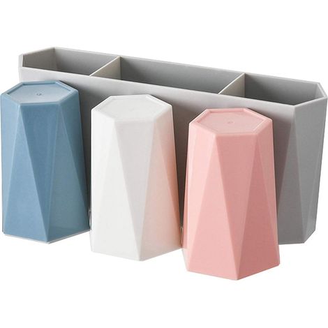 Porte-brosse à dents et dentifrice avec 3 tasses, boîte de rangement murale en plastique étanche auto-adhésive