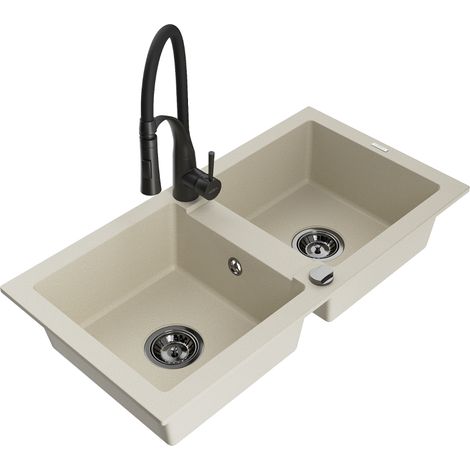 Mexen Mario 2-Becken-Granitspüle mit Mischbatterie Aster, Beige - 6504-69-73450-70-B (1/5)
