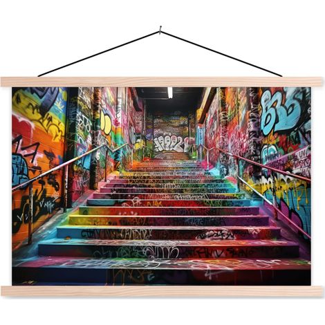 TEXTILE WALL ART Stairs - Graffiti - Colors - Art 120x80 cm