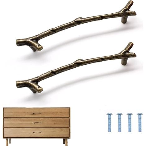 2 tiradores de diseño vintage con forma de rama de árbol, tiradores duraderos para muebles, tiradores de aleación de zinc inoxidable para muebles de cocina, para armarios, alacenas, aparadores, ropero (1/5)