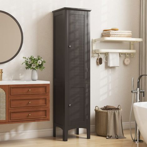Meuble colonne salle de bain marron 37 x 37 x 160 cm avec 2 portes, 5 étagères et anti-basculement pour buanderie, entrée et salon (1/5)