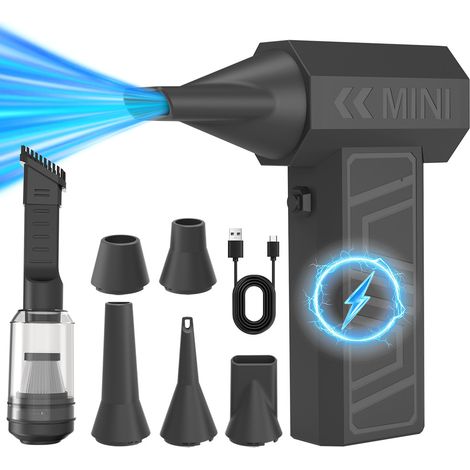 Ventilateur turbo sans fil portable X3S, mini souffleur et aspirateur portable haute vitesse 2 en 1 entièrement noir, collecteur de poussière turbocompressé, adapté au dépoussiérage des ordinateurs, d (1/5)