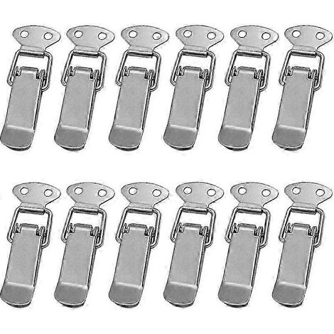 Loquet de capot, lot de 12 pièces, loquet à levier pour porte, verrou à ressort avec crochet, quincaillerie en acier inoxydable, fermoir à bascule pour tiroir compatible avec boîte, étui sans serrure (1/5)