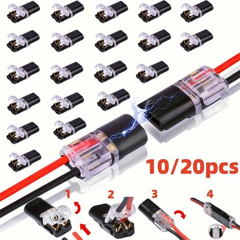 Connecteur double fil (20 pièces) : 2 broches, 2 ports, bornes à connexion rapide isolées en PVC avec clip de verrouillage, pour guirlandes lumineuses LED (1/5)