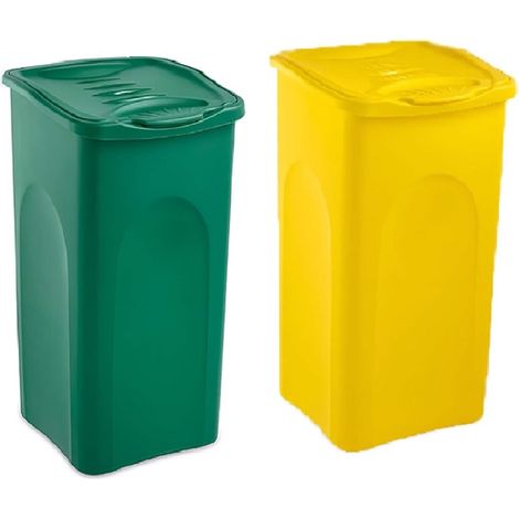 2 pattumiere bidoni 50L con Coperchio per Raccolta Differenziata verde e giallo Cestino Multiuso panni bucato Made in Italy per casa ufficio locali commerciali (1/5)