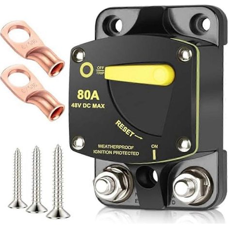 Disjoncteur 80 A avec réarmement manuel pour système audio de camping-car, voiture, bateau, moteur de pêche à la traîne, batterie et système solaire (1/5)